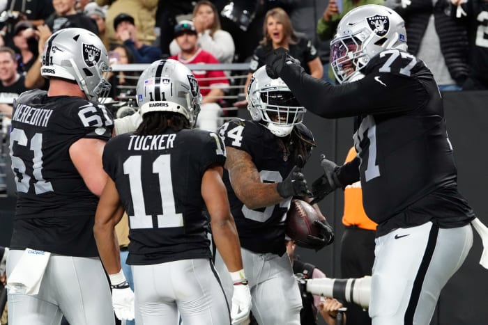 Las Vegas Raiders Celebrate a Blowout Win Over the Los Angeles Chargers
